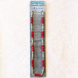 Panama Jack eXtreme 18” Beaded Necklace Red Silver Y2K NOS